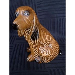 Vintage Ceramic Brown Dog statue Spaniel or Hound Type 6 1/2" made in Brazil